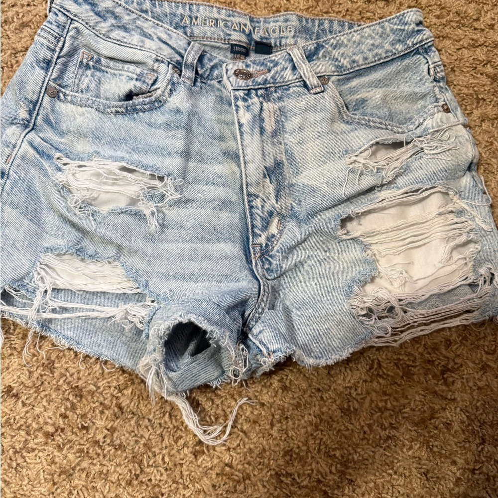 American Eagle Outfitters Women's Distressed Light Blue Jean Shorts